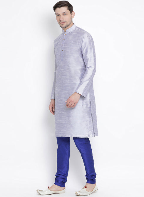 Vastramay Vastramay Men's Light Blue Cotton Silk Blend Kurta and Pyjama Set