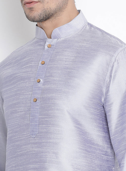 Vastramay Vastramay Men's Light Blue Cotton Silk Blend Kurta and Pyjama Set