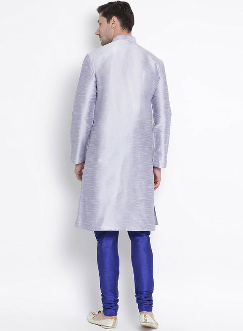 Vastramay Vastramay Men's Light Blue Cotton Silk Blend Kurta and Pyjama Set