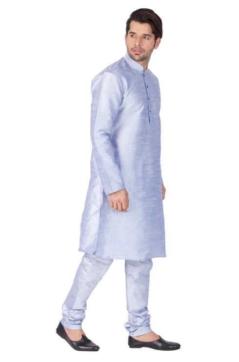 Vastramay Vastramay Men's Light Blue Cotton Silk Blend Kurta and Pyjama Set