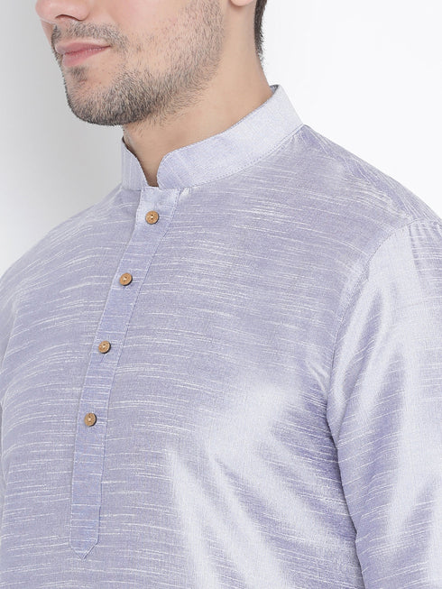 Vastramay Vastramay Men's Light Blue Cotton Silk Blend Kurta and Pyjama Set