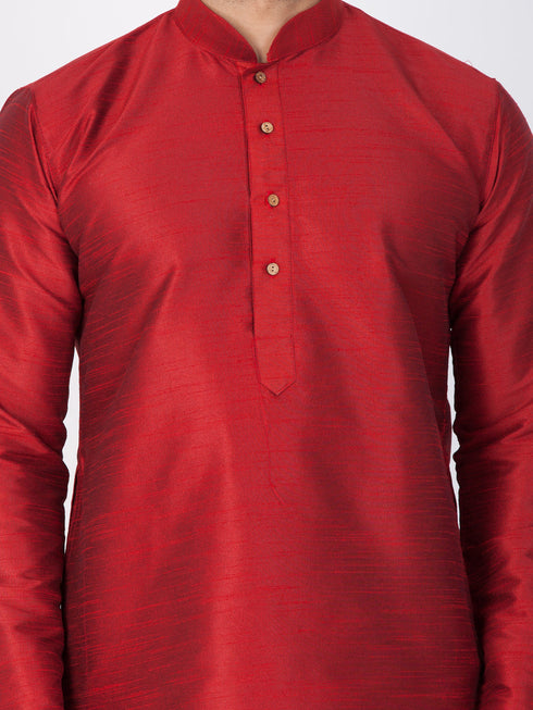Vastramay Vastramay Men's Maroon Cotton Silk Blend Kurta and Dhoti Pant Set