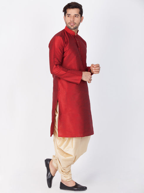 Vastramay Vastramay Men's Maroon Cotton Silk Blend Kurta and Dhoti Pant Set