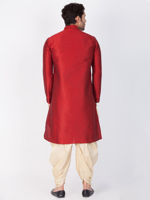Vastramay Vastramay Men's Maroon Cotton Silk Blend Kurta and Dhoti Pant Set