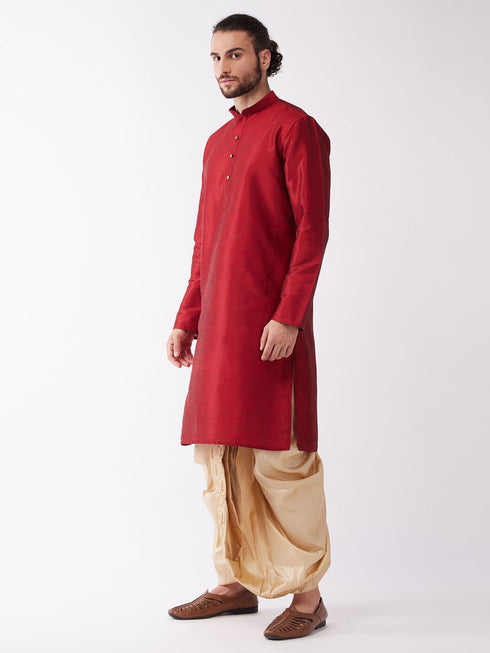Vastramay Men Maroon Regular Kurta with Dhoti Pants