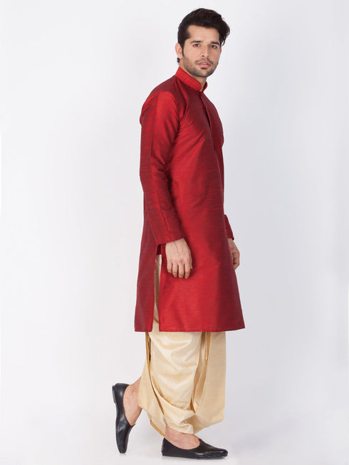 Vastramay Vastramay Men's Maroon Cotton Silk Blend Kurta and Dhoti Pant Set