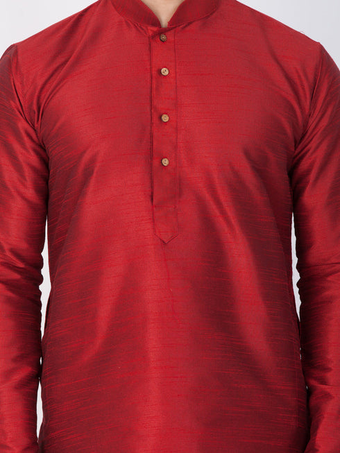 Vastramay Vastramay Men's Maroon Cotton Silk Blend Kurta and Dhoti Pant Set