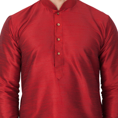 Vastramay Vastramay Men's Maroon Cotton Silk Blend Kurta and Pyjama Set