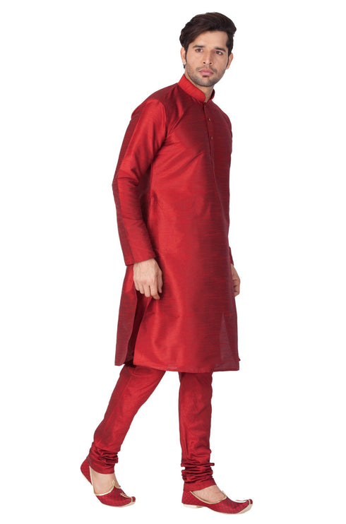 Vastramay Vastramay Men's Maroon Cotton Silk Blend Kurta and Pyjama Set