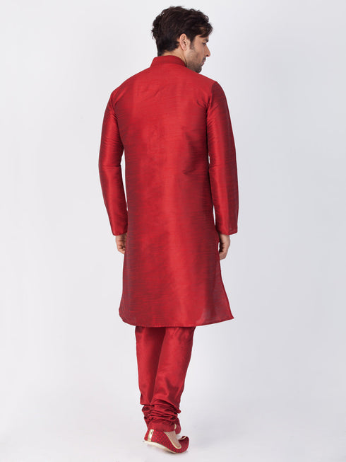 Vastramay Vastramay Men's Maroon Cotton Silk Blend Kurta, Pyjama & Dupatta Set