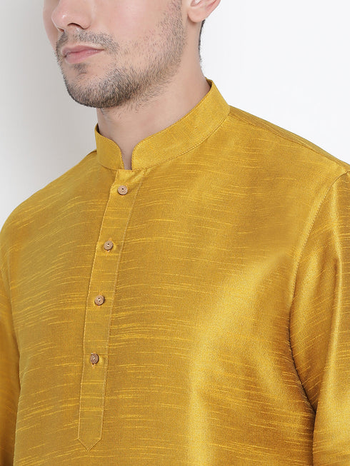 Vastramay Vastramay Men's Yellow Cotton Silk Blend Kurta and Pyjama Set