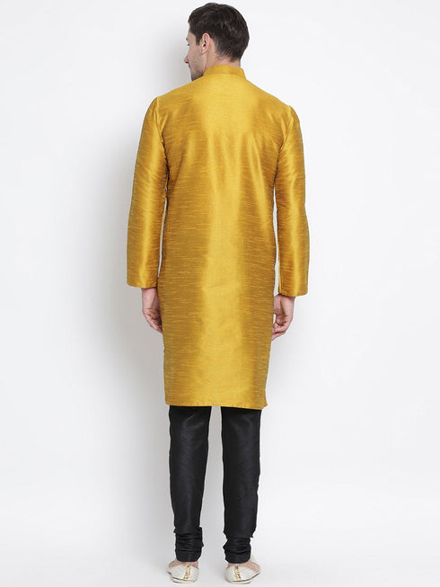 Vastramay Vastramay Men's Yellow Cotton Silk Blend Kurta and Pyjama Set