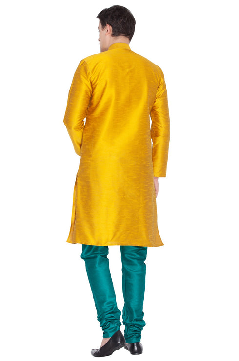 Vastramay Vastramay Men's Gold Cotton Silk Blend Kurta and Pyjama Set