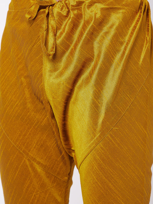 Vastramay Men's Mustard Solid Silk Blend Kurta Pyjama Set