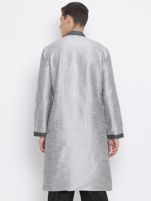 Vastramay Men's Grey Silk Blend Kurta