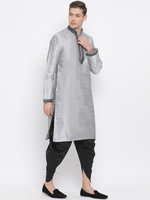 Vastramay Men's Grey Silk Blend Kurta