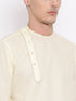 Vastramay Men's Cream Cotton Blend Kurta and White Dhoti Set