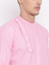 Vastramay Men's Pink Cotton Blend Kurta and White Dhoti Set