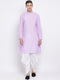 Vastramay Men's Purple Cotton Blend Kurta and White Dhoti Set
