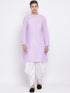 Vastramay Men's Purple Cotton Blend Kurta and White Dhoti Set
