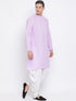 Vastramay Men's Purple Cotton Blend Kurta and White Dhoti Set