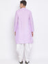 Vastramay Men's Purple Cotton Blend Kurta and White Dhoti Set