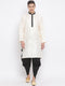Vastramay Men's Gold Silk Blend Kurta and Black Dhoti Set