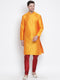 Vastramay Men's Orange Cotton Silk Blend Kurta and Pyjama Set