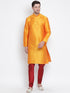 Vastramay Men's Orange Cotton Silk Blend Kurta and Pyjama Set