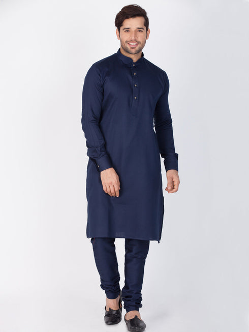Vastramay Men's Blue Cotton Kurta and Pyjama Set