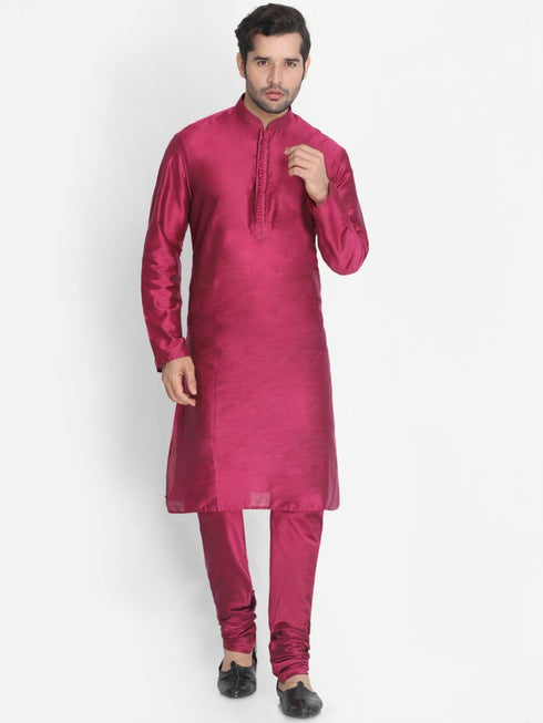 Vastramay Men's Purple Cotton Silk Blend Kurta and Pyjama Set