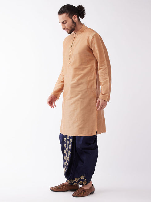 Vastramay Men Rose Gold Kurta with Dhoti Pants