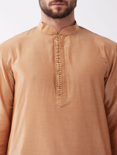 Vastramay Men Rose Gold Kurta with Dhoti Pants