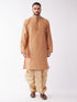 Vastramay Men Rose Gold Kurta with Embroidered Dhoti
