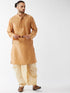 Vastramay Men's Rose Gold And Gold Cotton Silk Blend Kurta And Dhoti Set