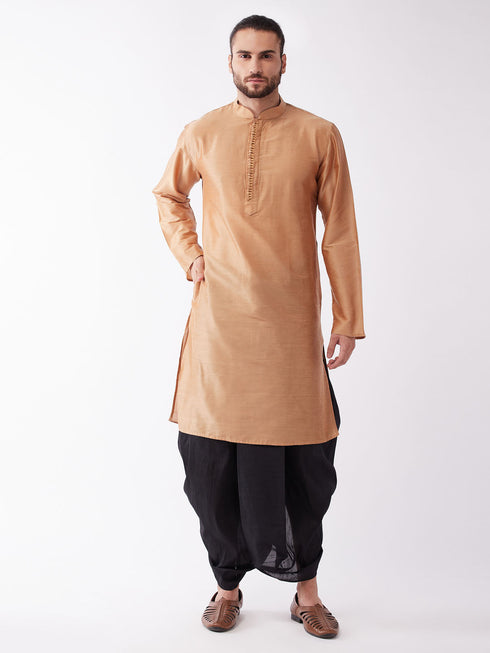 Vastramay Men's Rose Gold Kurta with Dhoti Pants