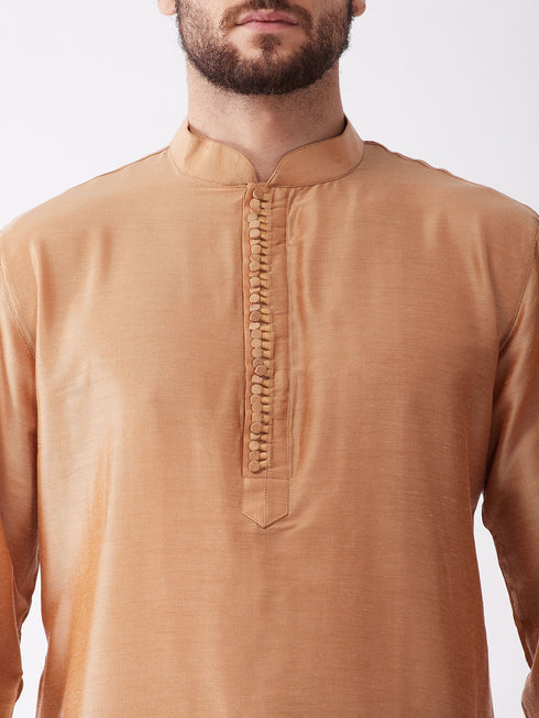 Vastramay Men's Rose Gold Kurta with Dhoti Pants
