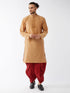 Vastramay Men's Rose Gold And Maroon Silk Blend Kurta With Dhoti Set