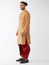 Vastramay Men's Rose Gold And Maroon Silk Blend Kurta With Dhoti Set