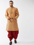 Vastramay Men's Rose Gold And Maroon Silk Blend Kurta With Dhoti Set