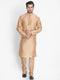VASTRAMAY Men's Gold Cotton Silk Blend Kurta and Churidar Set
