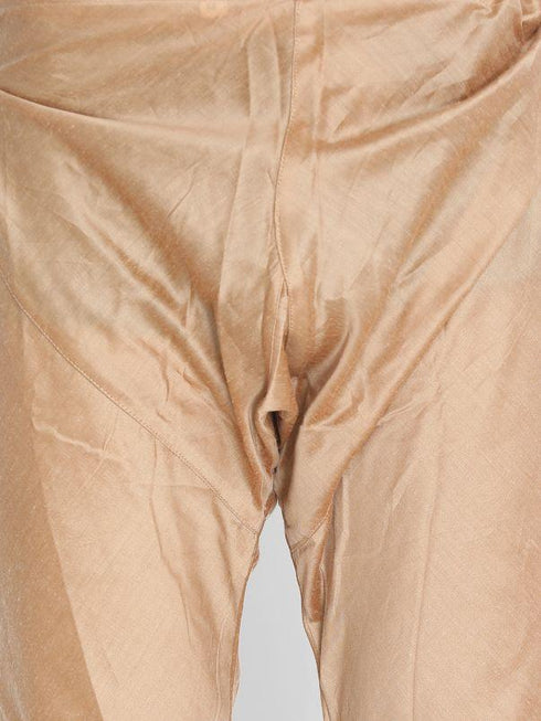 VASTRAMAY Men's Gold Cotton Silk Blend Kurta and Churidar Set