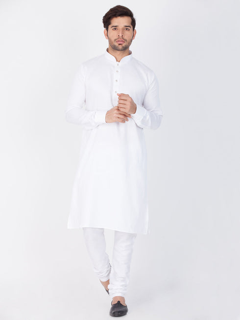 Vastramay Men's White Cotton Kurta and Pyjama Set