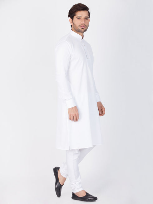 Vastramay Men's White Cotton Kurta and Pyjama Set