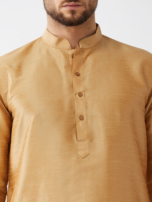Vastramay Men's Rose Gold And Gold Silk Blend Kurta And Dhoti Set