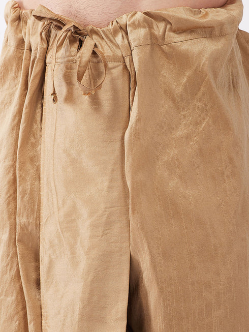 Vastramay Men's Rose Gold Solid Silk Blend Kurta And Dhoti Set