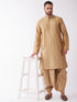 Vastramay Men's Rose Gold Solid Silk Blend Kurta And Dhoti Set