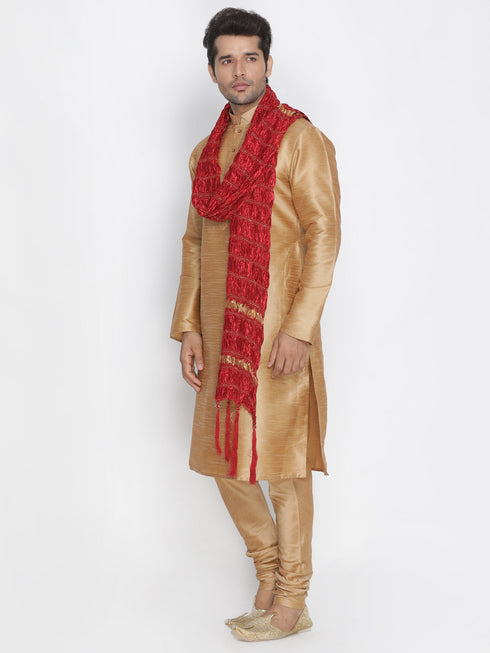 Vastramay Vastramay Men's Gold Cotton Silk Blend Kurta, Pyjama & Dupatta Set