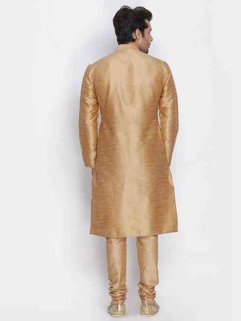Vastramay Vastramay Men's Gold Cotton Silk Blend Kurta, Pyjama & Dupatta Set