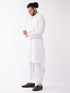 Vastramay Men's White Cotton Blend Kurta And Dhoti Set